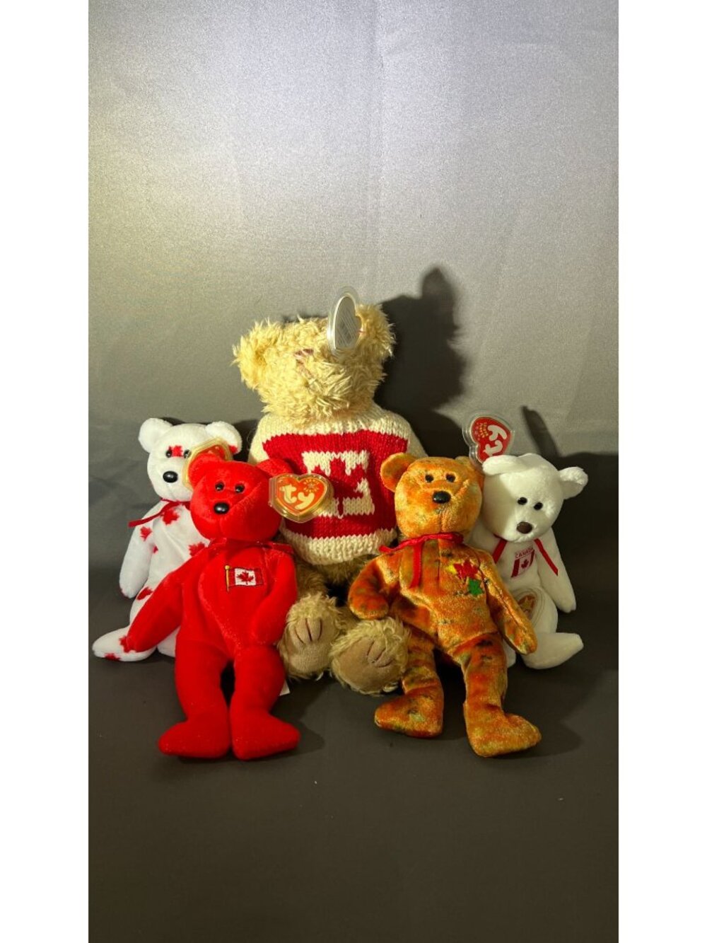 Set Of 5 Canadian Beanie Baby Bears Ty Plush & Knit Collectibles